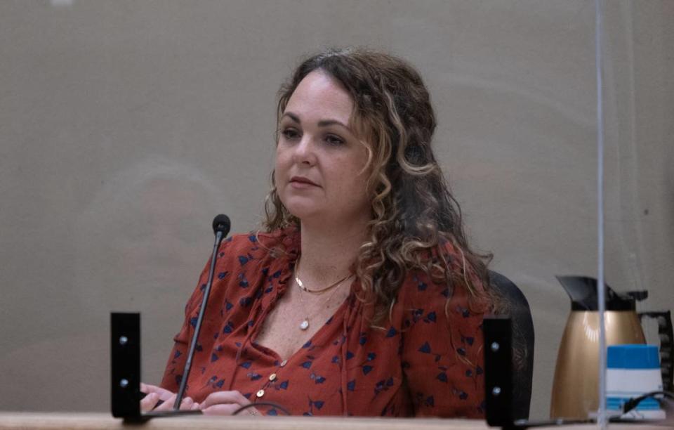 Brionna Fernandez testifies in the murder trial of Stephen Deflaun in San Luis Obispo Superior Court on March 29, 2023. Deflaun is accused of killing two people at Morro Strand State Beach in a shooting on July 8, 2001.