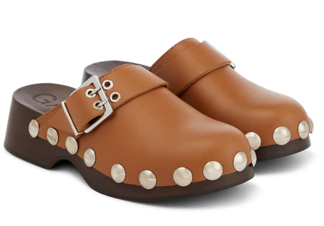 Ganni Embellished leather clogs. (PHOTO: MyTheresa)