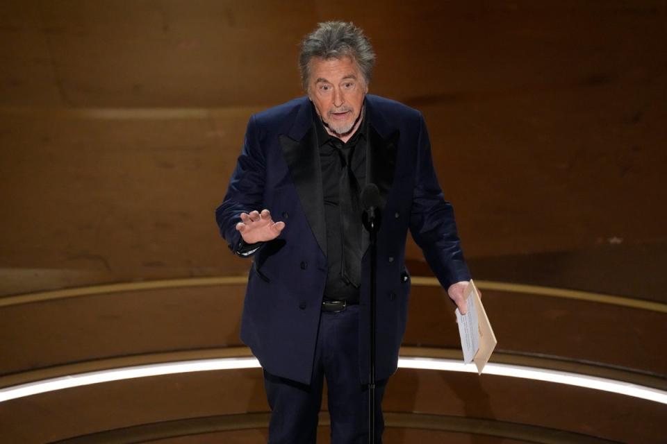 Al Pacino presents the Academy Award for Best Picture in March 2024 (Chris Pizzello/Invision/AP)