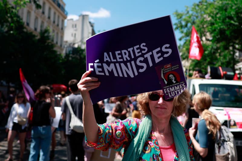 Feminist march to protest against the far-right ahead of early legislative elections, in Paris