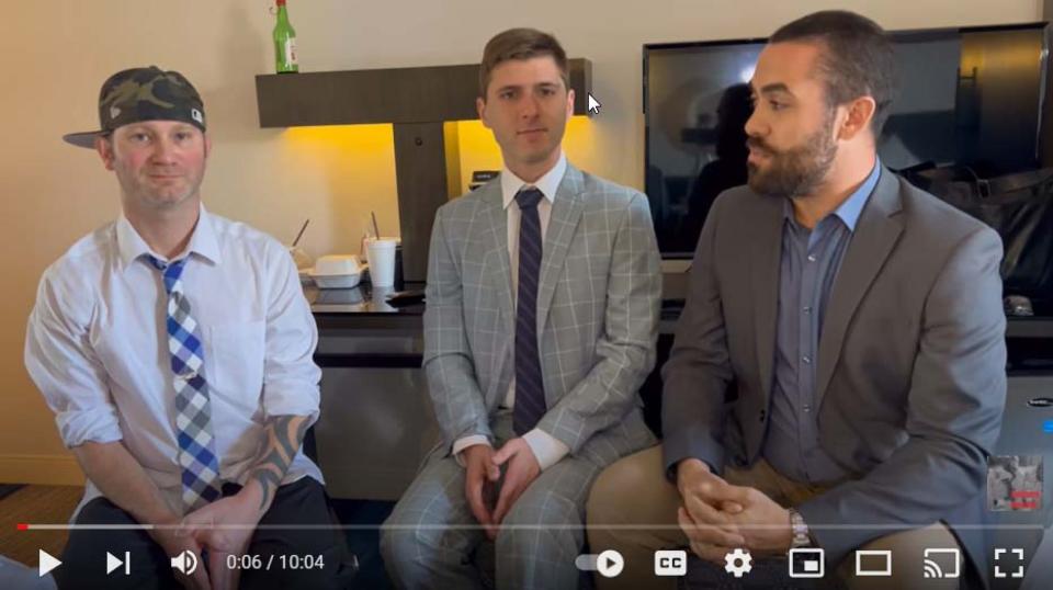 Wisconsin gun dealer Matthew Hoover, left, is being represented by attorneys Zachary Zermay, center, and Matthew Larosiere in a Jacksonville federal court indictment charging him with conspiracy and firearms violations.