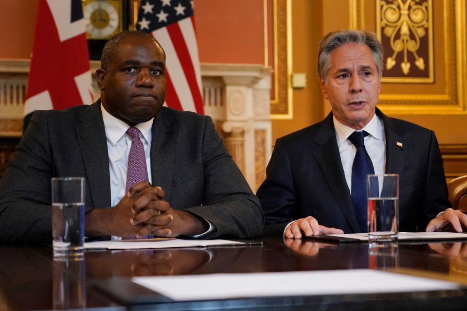 United States Secretary of State Antony Blinken (R) meets Britain's Foreign Secretary David Lammy (L) at the Foreign, Commonwealth & Development Office (FCDO) in London (POOL/AFP via Getty Images)