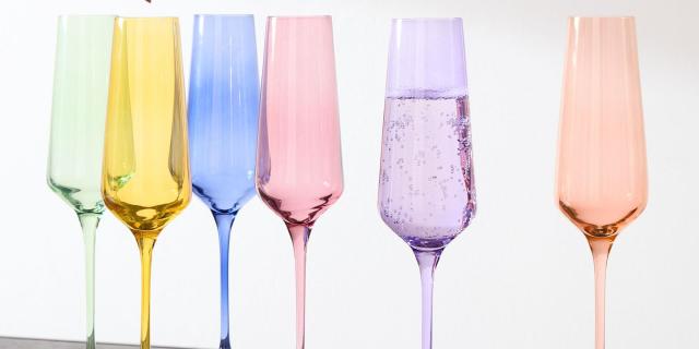 Trinkware Colored Stem Wine Glasses Set of 6 - Multi Yellow, Orange,  Purple, Blue, Red, Green - Fun Party Wine Goblets -11oz