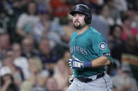Seattle Mariners' Cal Raleigh runs the bases after hitting a two-run home run during the sixth inning of a baseball game against the Houston Astros Saturday, May 4, 2024, in Houston. (AP Photo/Kevin M. Cox)