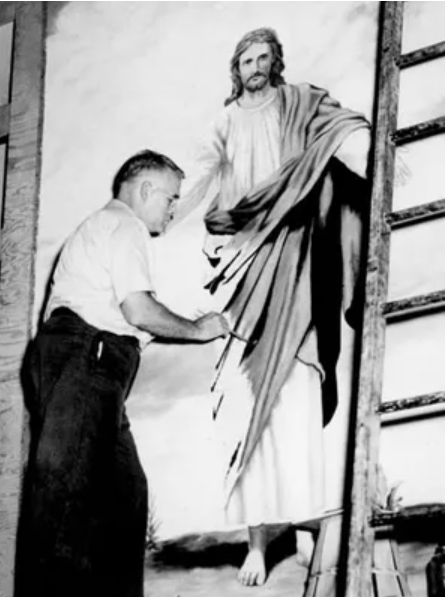 In 1949, the Rev. C. Guy Stambach works on his painting in the chancel at Bethlehem United Methodist Church in Dallastown.