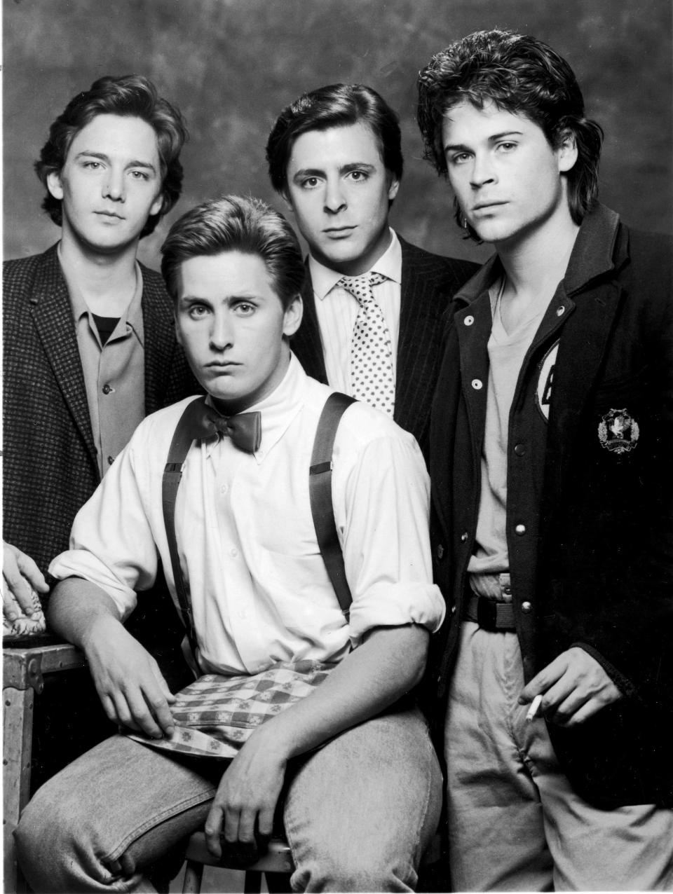 Andrew McCarthy, Emilio Estevez, Judd Nelson and Rob Lowe as they appeared in the 1985 movie "St. Elmo's Fire."
