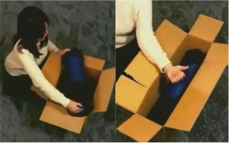 泰國網友教學「紙箱變大術」，讓紙箱長度秒變長。（翻攝自A_Kawin推特）