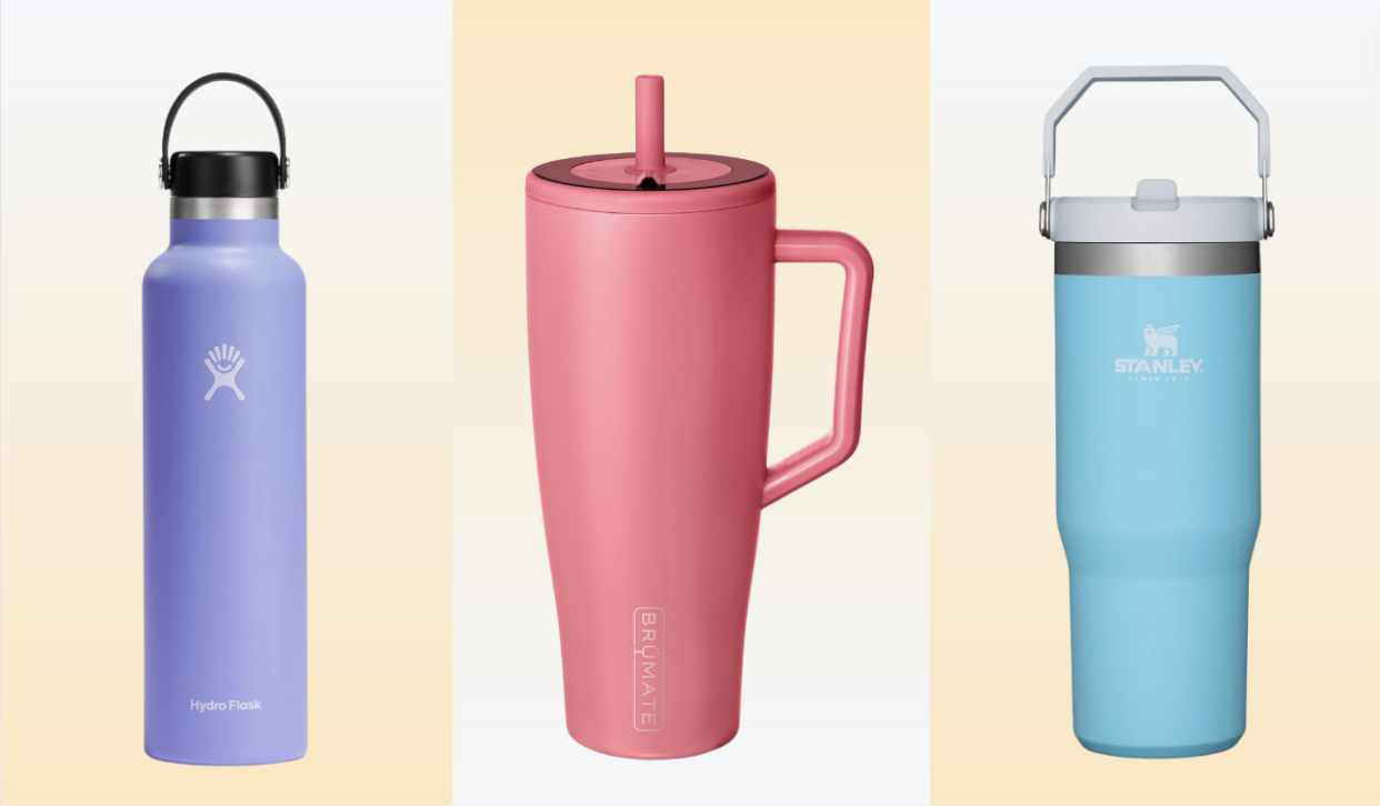 From left to right, Hydro Flask, BruMate and Stanley water bottles shown for Yahoo's best water bottle guide