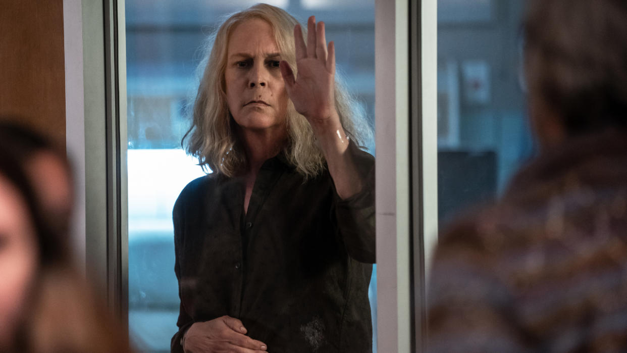  Jamie Lee Curtis looks out from her hospital room in Halloween Kills. 