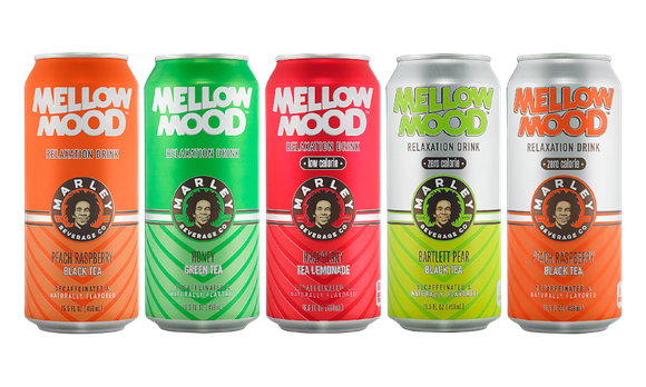 Cans of Mellow Mood, a New Age Beverages product line.