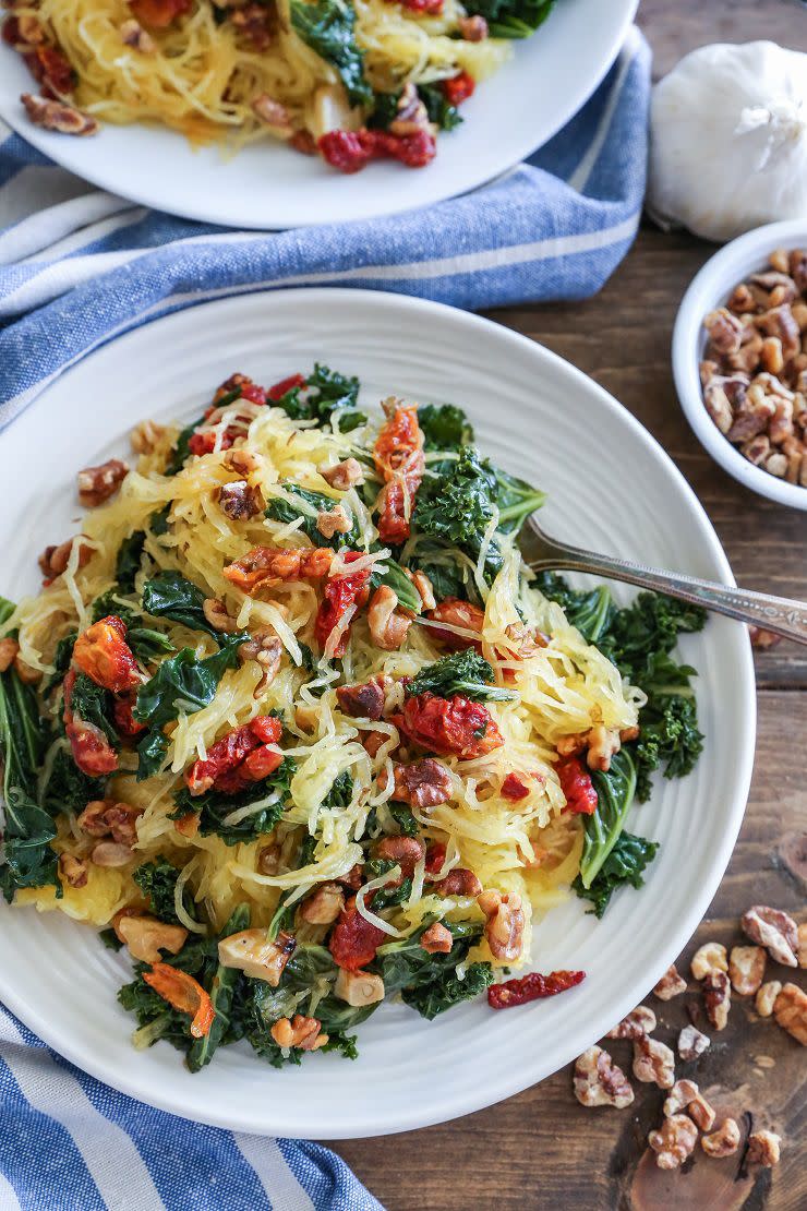 Roasted Garlic and Kale Spaghetti Squash With Sun-Dried Tomatoes