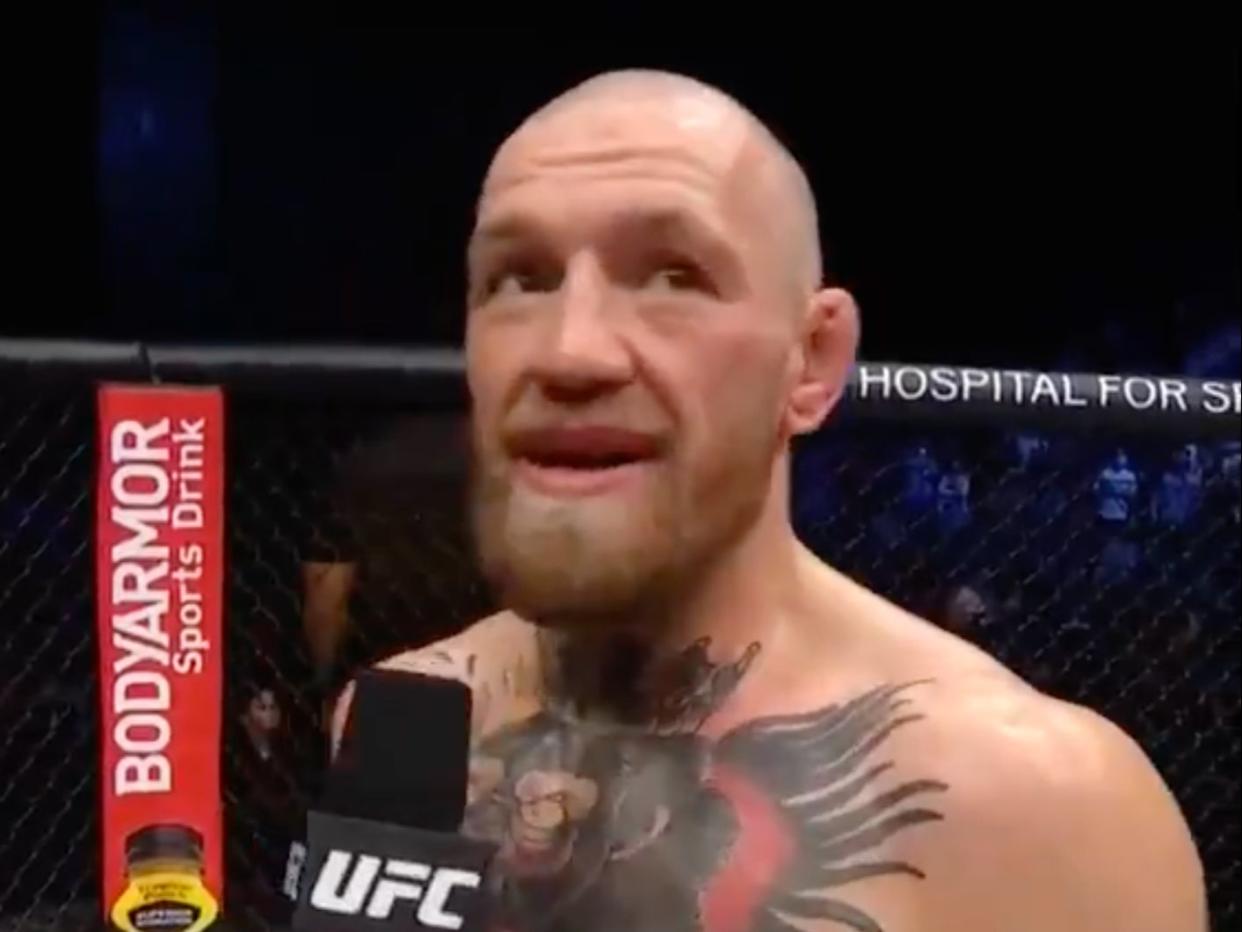 Conor McGregor reacts after losing to Dustin Poirier (UFC)