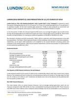 LUNDIN GOLD REPORTS Q1 2024 PRODUCTION OF 111,572 OUNCES OF GOLD (CNW Group/Lundin Gold Inc.)