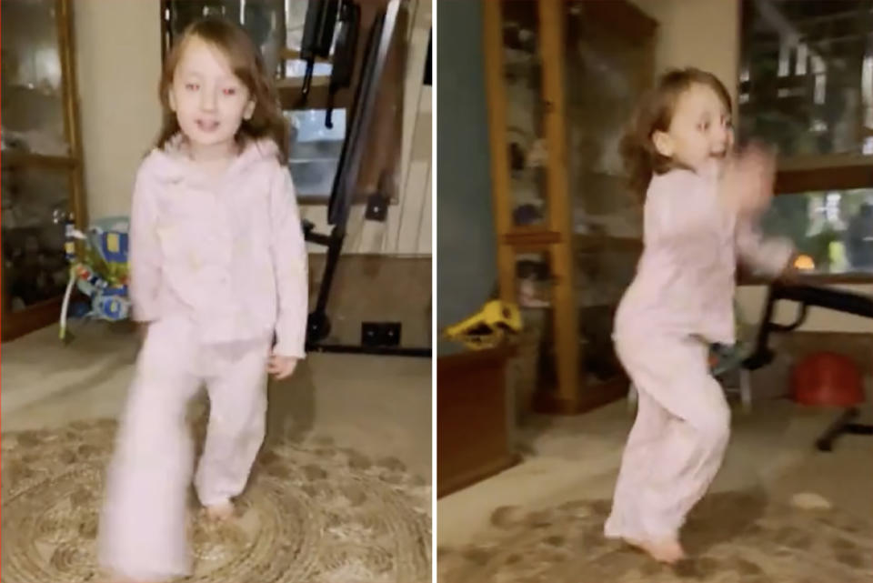 Cleo Smith, 4, dances in a living room.