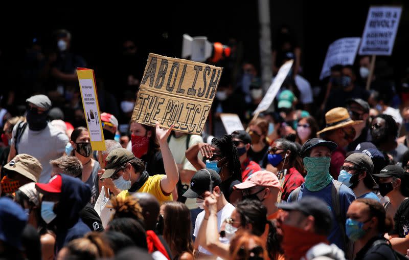 Protest against racial inequality in the aftermath of the death in Minneapolis police custody of George Floyd in Los Angeles