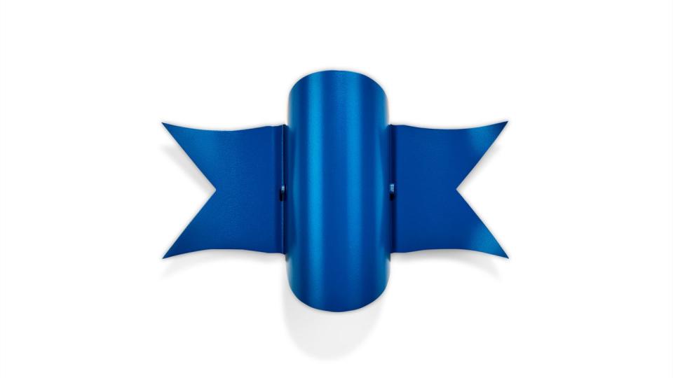 blue sconce with wavy ribbon like sides