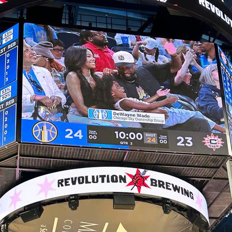 <p>Dwyane Wade/Instagram</p> Dwyane Wade's name spelled incorrectly on the jumbotron.