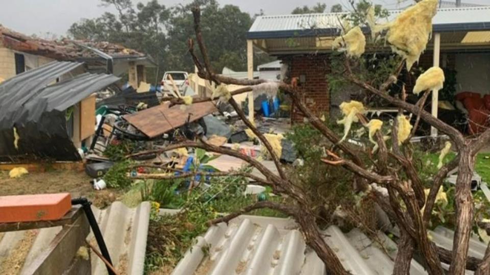 Multiple homes have been damaged by a tornando in Bunbury. Picture: 7 News