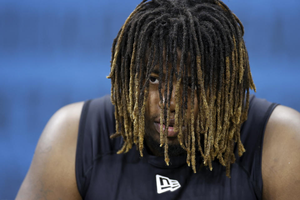 There's no hiding from LSU OG Damien Lewis, a dominant run blocker. (Photo by Joe Robbins/Getty Images)