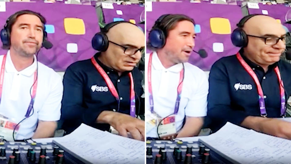 Harry Kewell, pictured here making his commentary debut at the World Cup on SBS.