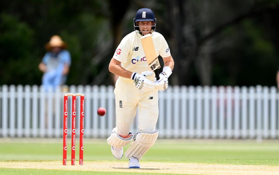 Joe Root bats during an England intra-squad Ashes Tour match against England Lions - GETTY IMAGES