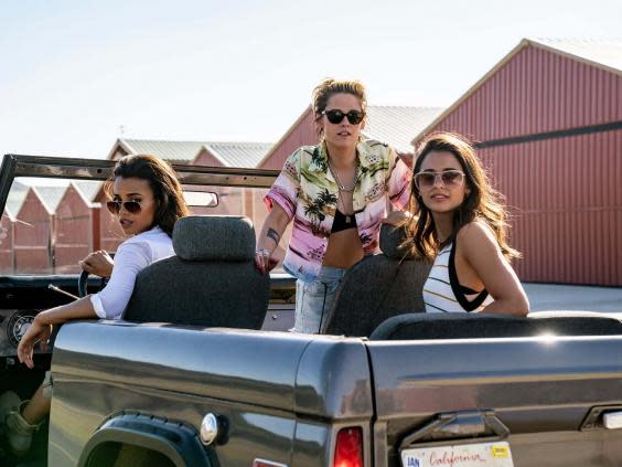 From left: Ella Balinska, Kristen Stewart and Naomi Scott (AP)