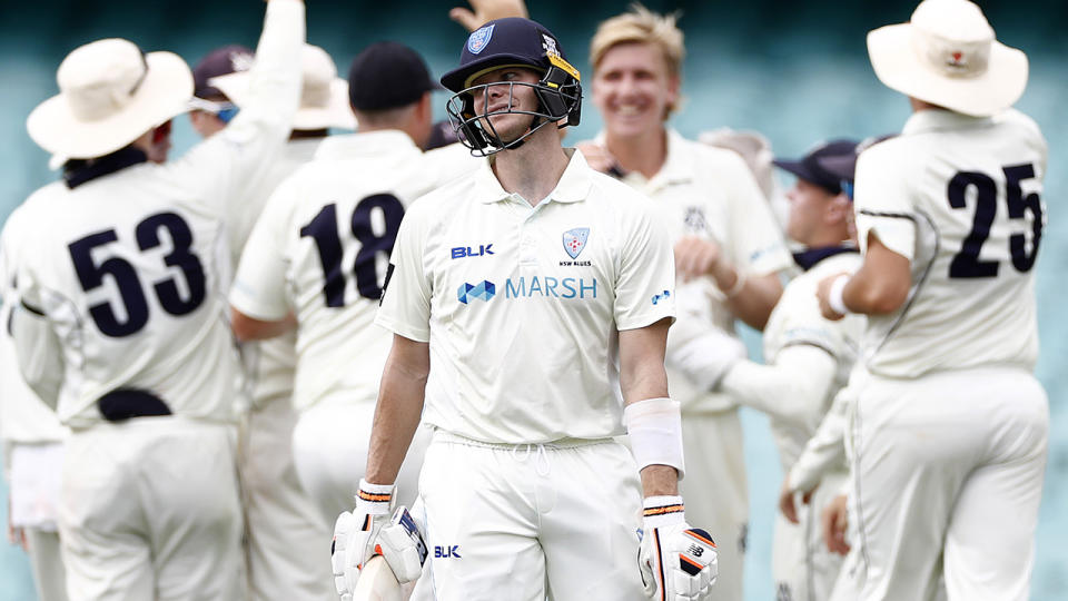 Steve Smith, pictured here after being dismissed in NSW's clash with Victoria in the Sheffield Shield.