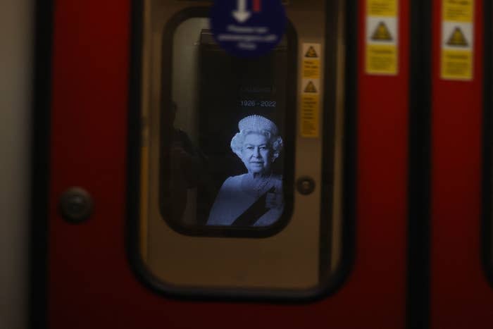 A picture of Queen Elizabeth II on the London Underground