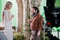Cate Blanchett and director Peter Jackson on the set of New Line Cinema's "The Hobbit: An Unexpected Journey" - 2012