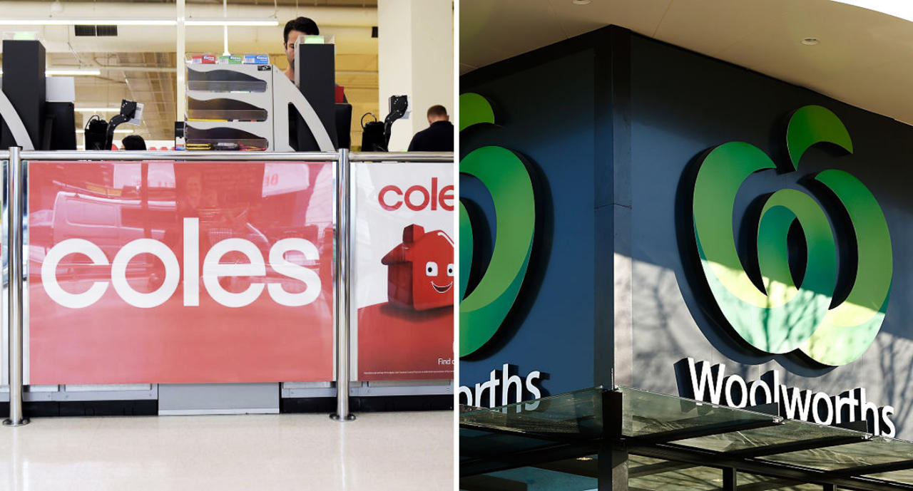 Signs for Coles and Woolworths