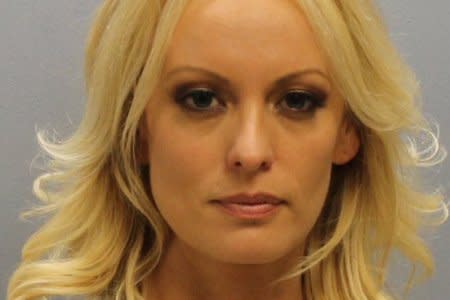 Stormy Daniels, whose real name is Stephanie Clifford, the porn film star who said she had an affair with Donald Trump before he became U.S. president, is shown in this booking photo released by Franklin County Sheriff's Office, Columbus, Ohio, U.S., July 12, 2018.  Courtesy Franklin County Sheriff's Office/Handout via REUTERS