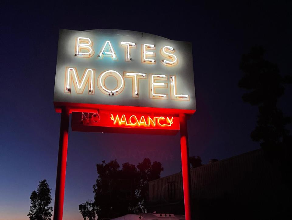 exterior shot of bates motel decorations at halloween horror nights