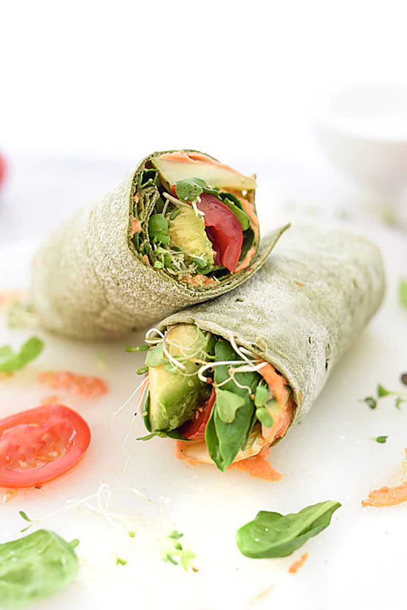 <p>In just a few steps, you'll have a healthy wrap worthy of any school lunch. Just spread on some hummus, throw in whatever veggies are in your fridge, and roll. Talk about easy.</p><p><strong><a rel="nofollow noopener" href="https://www.foodiecrush.com/hummus-veggie-wrap-plus-10-heavenly-hummus-recipes-to-make-at-home/" target="_blank" data-ylk="slk:Get the recipe at Foodie Crush.;elm:context_link;itc:0;sec:content-canvas" class="link ">Get the recipe at Foodie Crush.</a></strong></p>