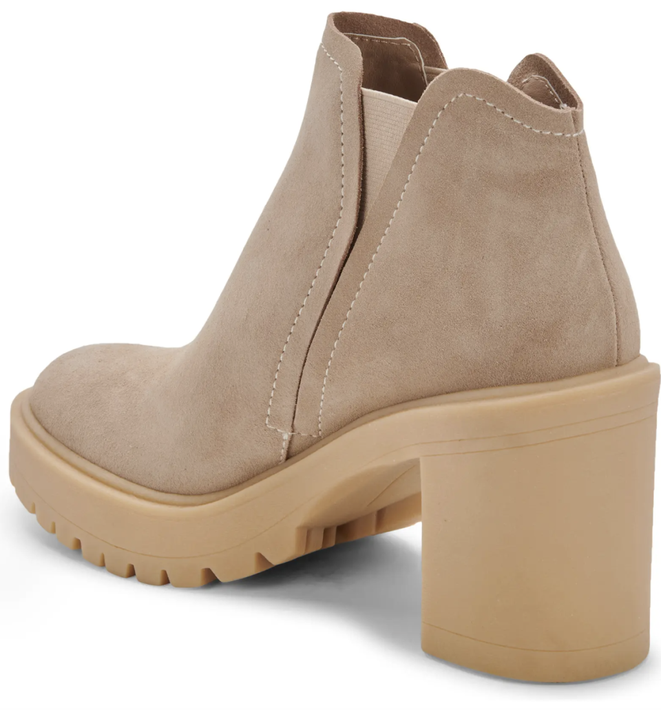 Dolce Vita Cashe H₂O Waterproof Bootie in dune suede (Photo via Nordstrom)