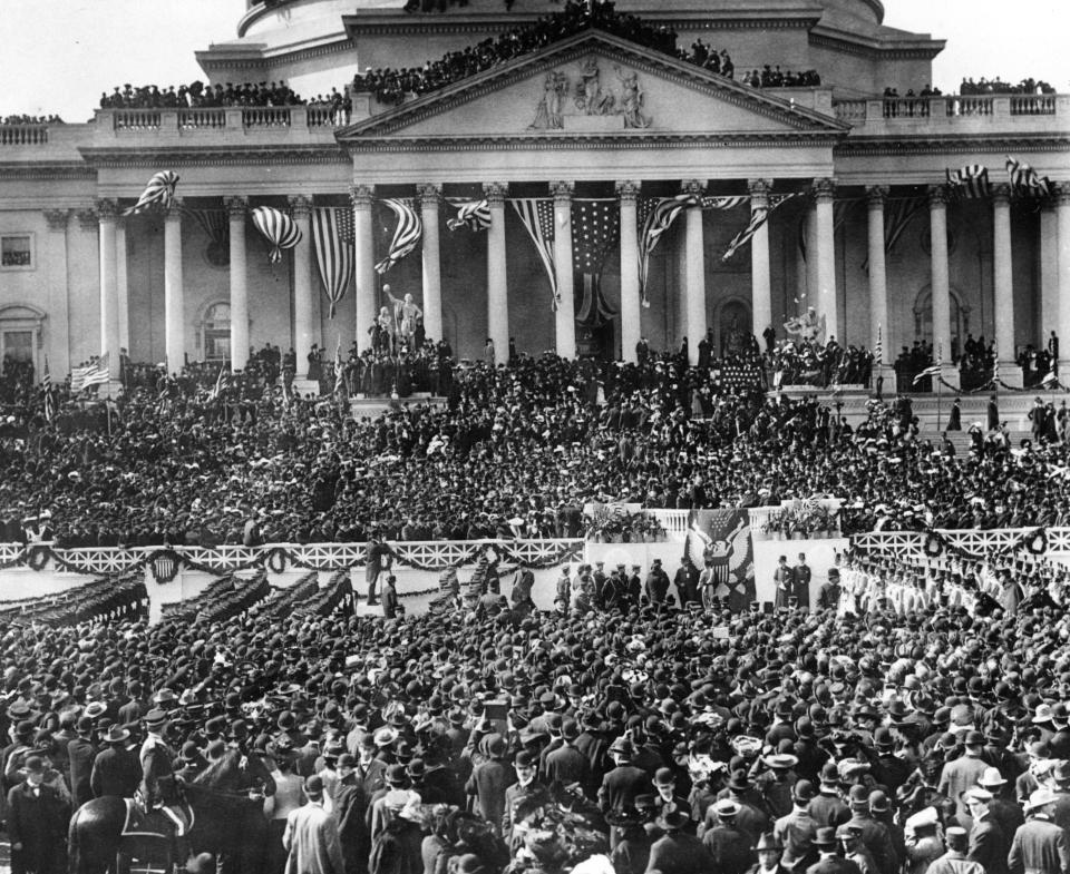 President Theodore Roosevelt is taking the oath of office on the east portico of the U.S. Capitol during his inauguration ceremony, March 4, 1905, in Washington. (AP Photo )