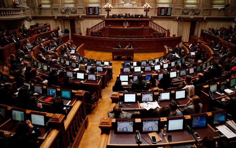 General view shows the Portuguese parliament during a debate on five bills proposing the legalisation of euthanasia, in Lisbon