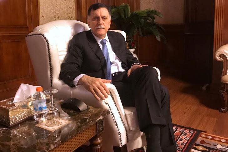 Libya's internationally recognized PM al-Serraj is seen during an interview in Tripoli