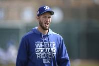 FILE PHOTO: Feb 25, 2019; Phoenix, AZ, USA; Los Angeles Dodgers starting pitcher Clayton Kershaw (22) looks on prior to facing the Chicago Cubs at Camelback Ranch. Mandatory Credit: Joe Camporeale-USA TODAY Sports