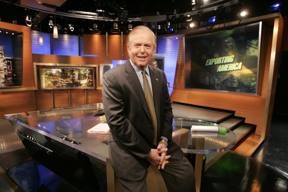 Lou Dobbs on the set of Lou Dobbs Tonight in 2005. The conservative pundit has died. He was 78.