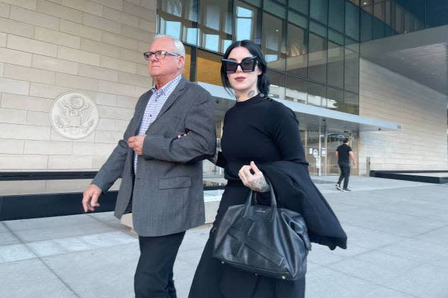 Kat Von D leaving Los Angeles federal court Tuesday. - Credit: Nancy Dillon