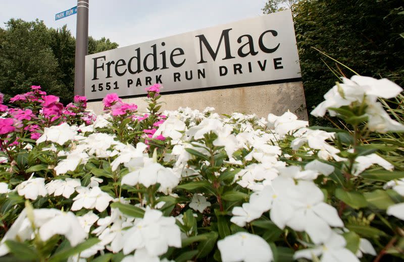 FILE PHOTO: The corporate logo for Freddie Mac is seen at its headquarters building in McLean