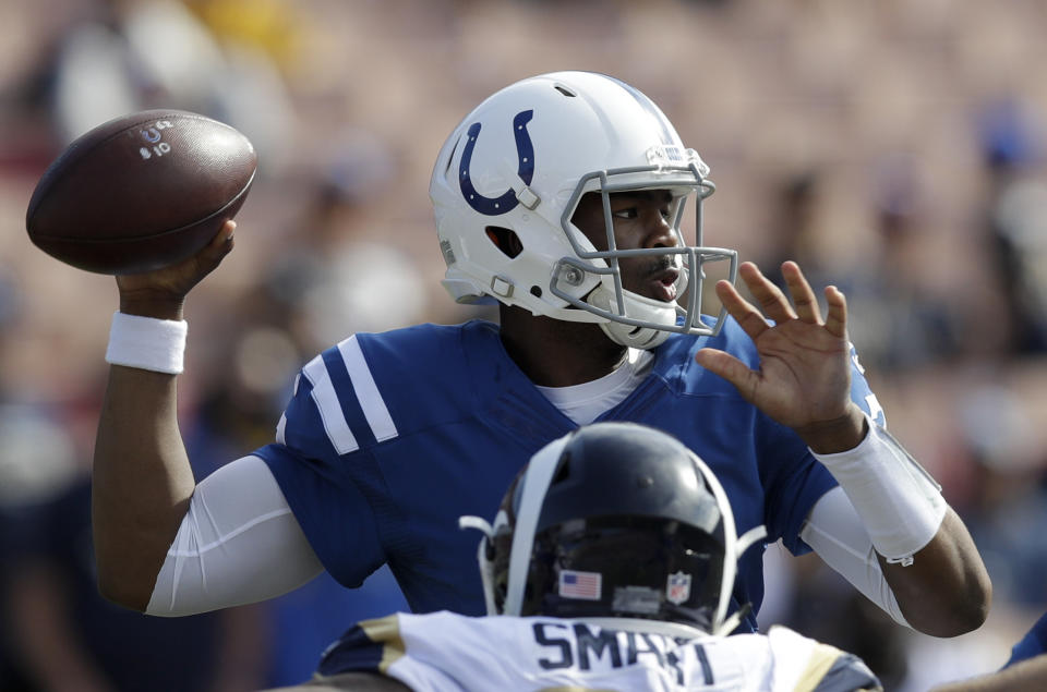 Jacoby Brissett will earn his first start with the Colts on Sunday, according to Ian Rapoport of the NFL Network. (AP) 