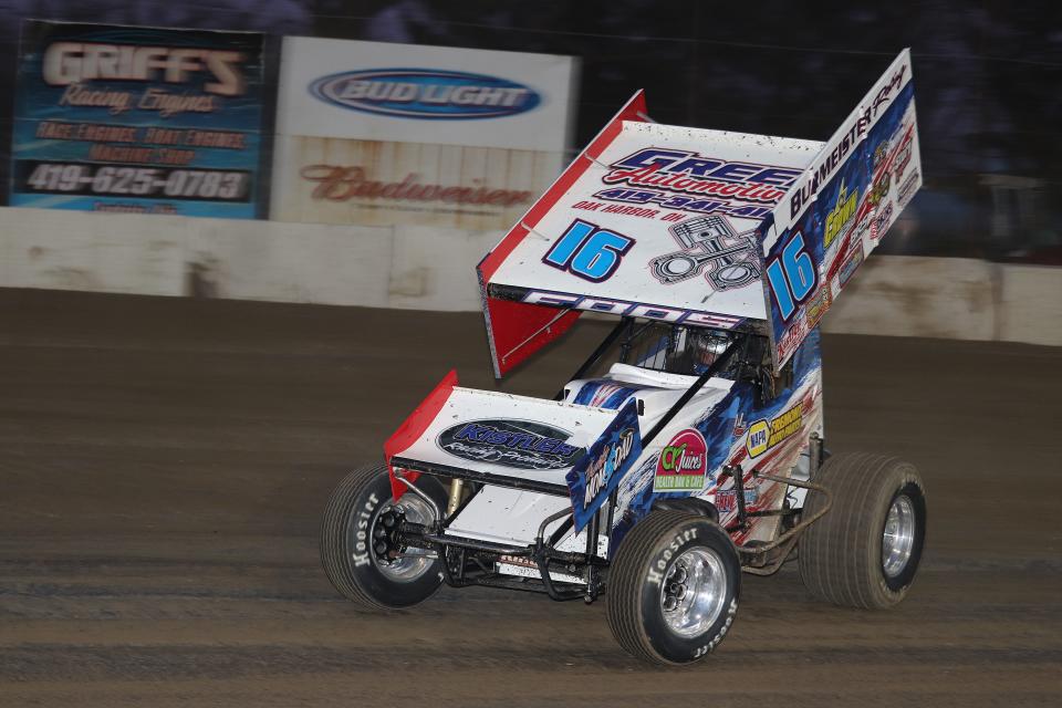 DJ Foos wins Saturday at Fremont Speedway.