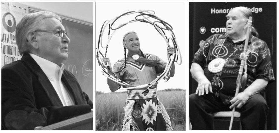 From left to right:  Tim Giago, Kevin Locke and Clyde Bellecourt were among the Native Americans who walked on in 2022.  (File photos) 