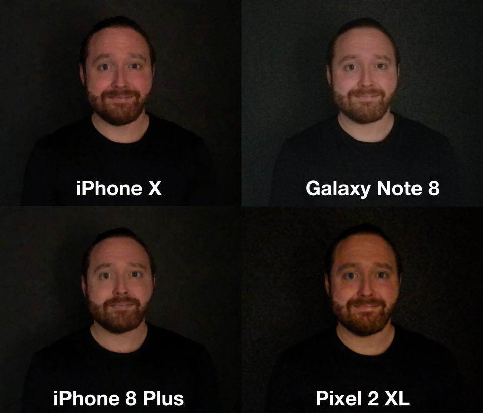 The iPhone X didn’t take the brightest photo, but it captured my complexion and details more accurately than its competitors.