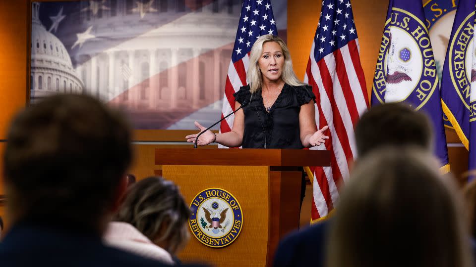 Rep. Marjorie Taylor Greene speaks at a news conference at the US Capitol Building on May 18, 2023 in Washington, DC.  - Anna Moneymaker/Getty Images