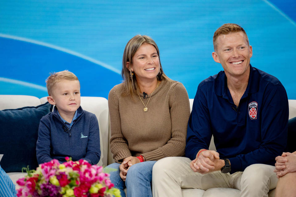 Oscar Stuebe with mom Sarah and dad Riley, who are urging all parents to learn CPR. (Nathan Congleton / TODAY)