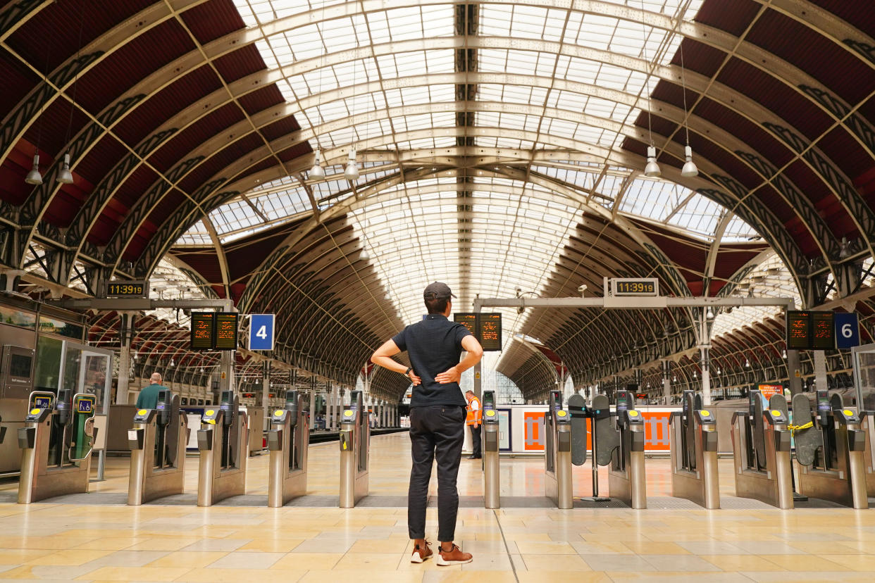 A general view of an empty platform at Paddington Station in London, as members of the Rail, Maritime and Transport union begin their nationwide strike in a bitter dispute over pay, jobs and conditions. Picture date: Tuesday June 21, 2022.