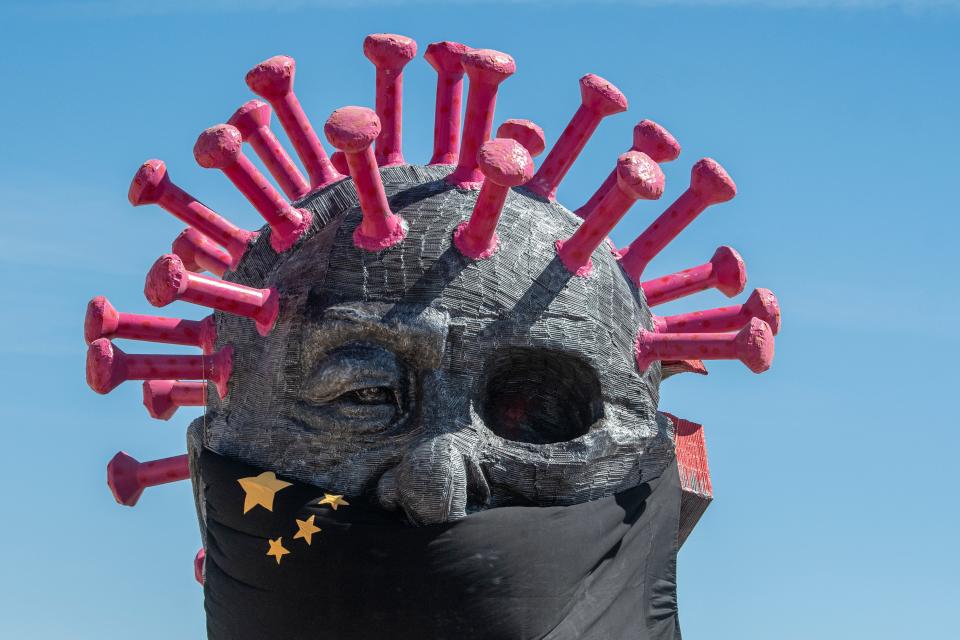 Chinese artist Weiming Chen unveiled the new CCP VIrrus II sculpture at his Liberty Sculpture Park in Yermo on June 5, 2022. His original anti-COVID-19 and anti-communist sculpture was burned after it was unveiled.