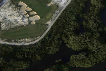 An aerial view shows the 2016 Rio Olympics golf venue in Rio de Janeiro, Brazil, April 25, 2016. REUTERS/Ricardo Moraes/File Photo